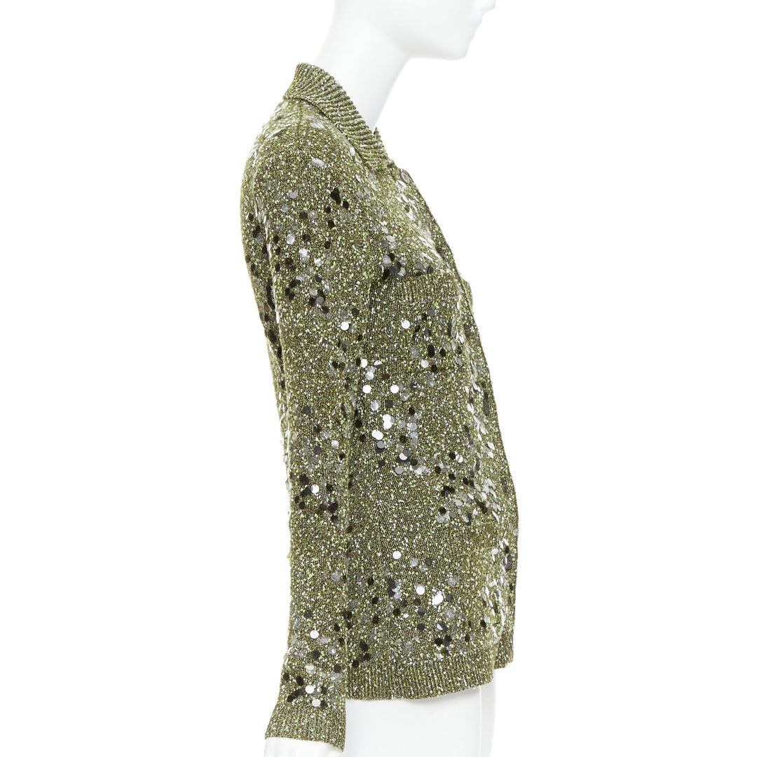 GUCCI De Sarno dark green boucle knit multi pailettes cardigan S