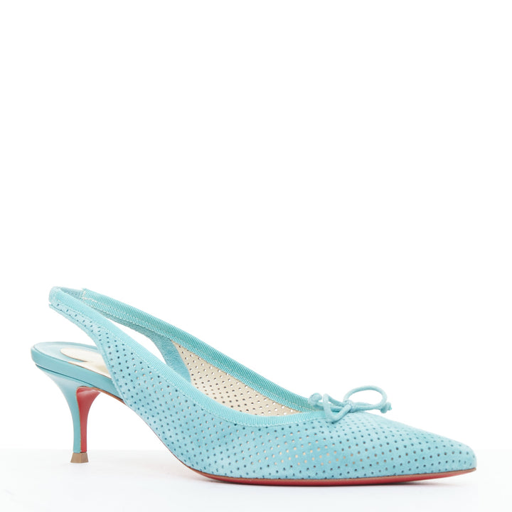 CHRISTIAN LOUBOUTIN Hall Sling Pump 55 sky blue suede pointy slingbacks EU36.5