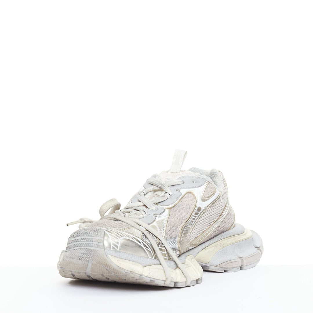BALENCIAGA 2023 Runway 3XL silver mesh fabric chunky trainers sneakers EU44