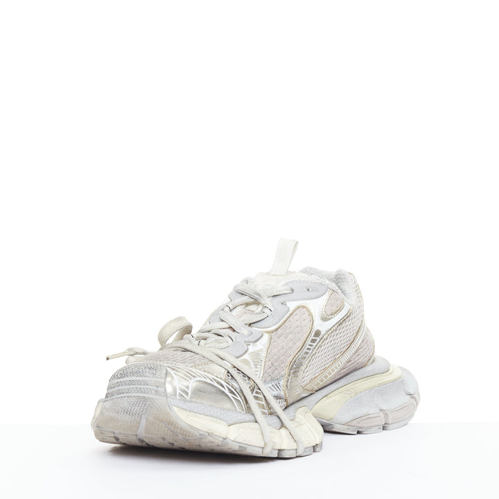 BALENCIAGA 2023 Runway 3XL silver mesh fabric chunky trainers sneakers EU44