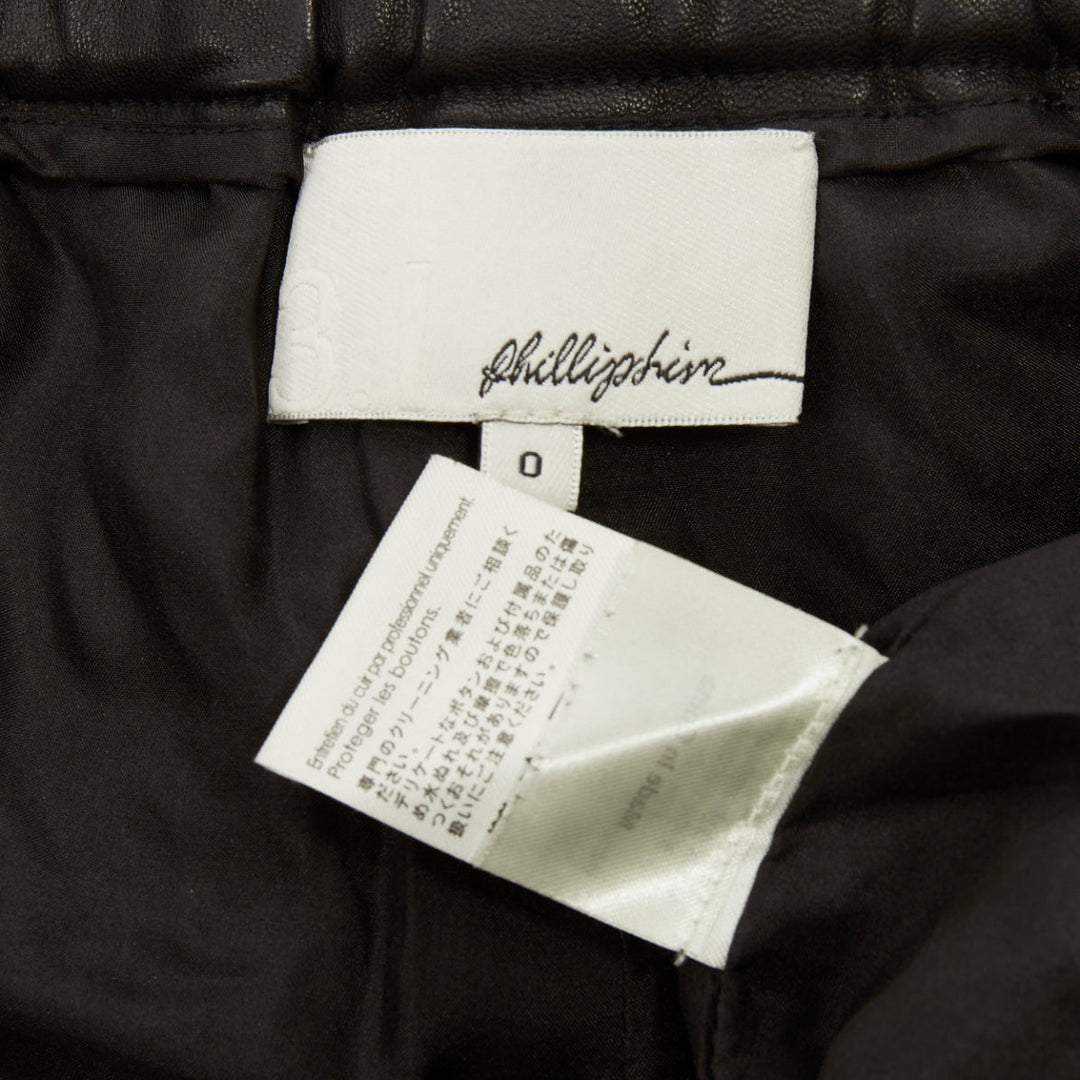 3.1 PHILLIP LIM black lambskin leather pleated front rolled cuffs bottom US0 XS