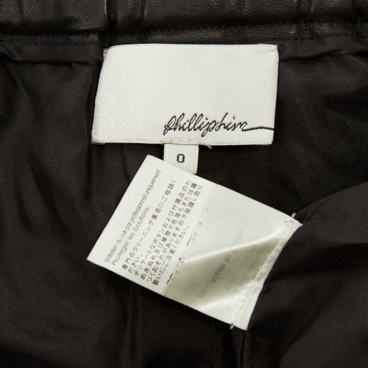 3.1 PHILLIP LIM black lambskin leather pleated front rolled cuffs bottom US0 XS
