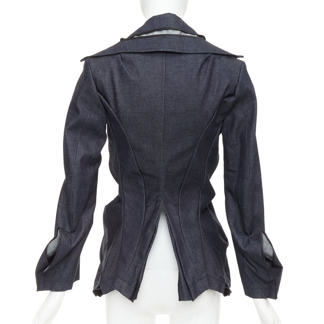 JUNYA WATANABE 2006 indigo blue denim scrunch gathered deconstructed blazer S
