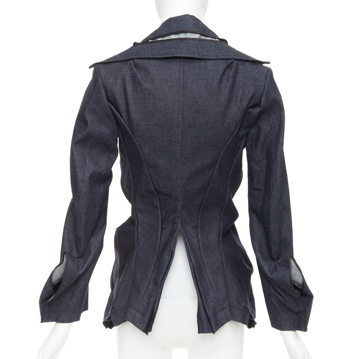 JUNYA WATANABE 2006 indigo blue denim scrunch gathered deconstructed blazer S