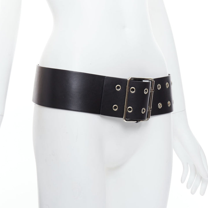 VERSUS VERSACE black leather silver grommet wide leather belt 34"