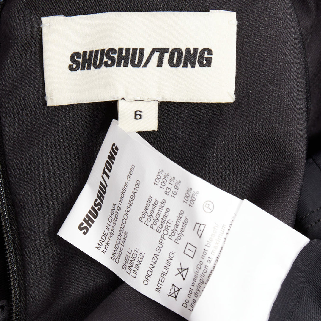 SHUSHU TONG Tuck Edge Sloping black corduroy fit flare dress UK6 XS