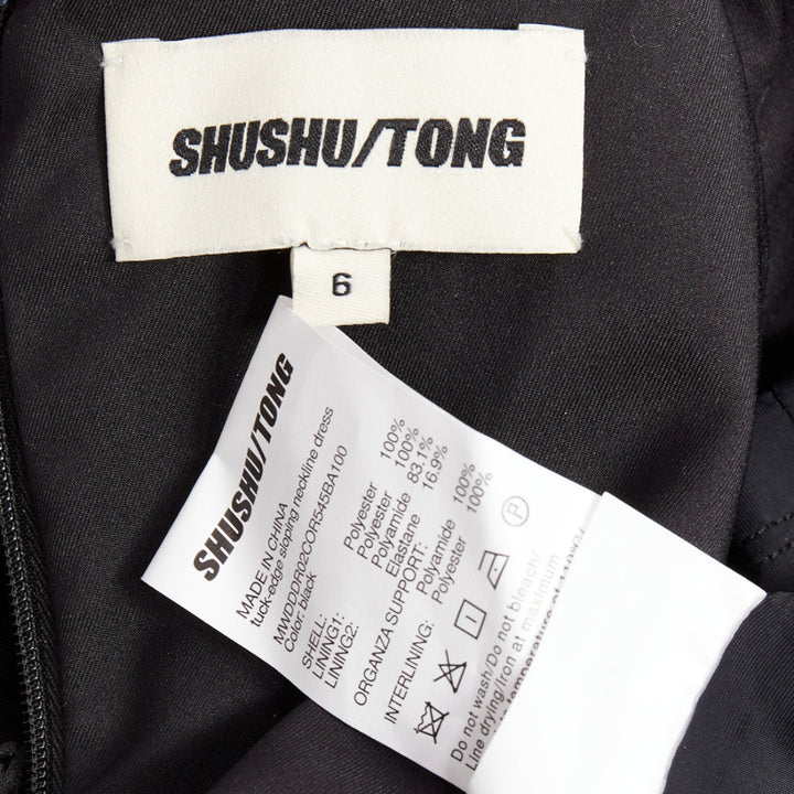 SHUSHU TONG Tuck Edge Sloping black corduroy fit flare dress UK6 XS