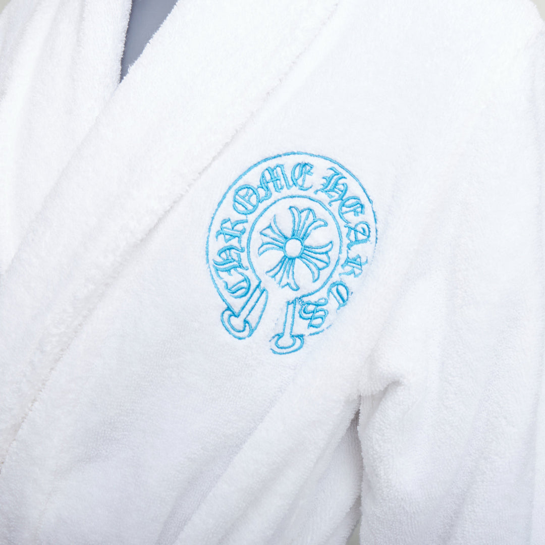 rare CHROME HEARTS white turkish cotton blue embroidery logo robe M