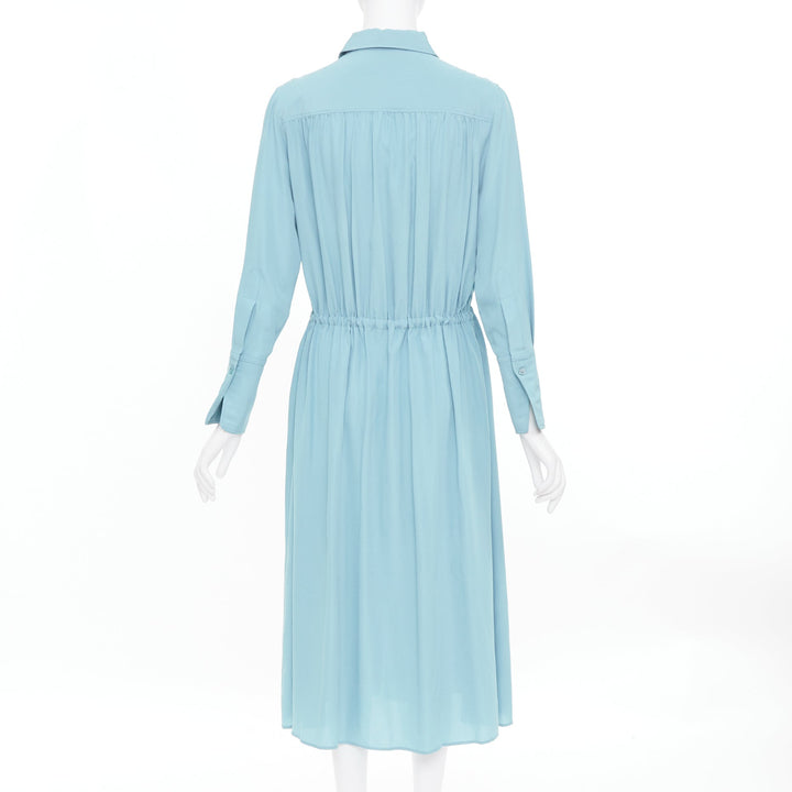 JOSEPH powder blue silk drawstring waist long sleeve button shirt dress FR34 XS