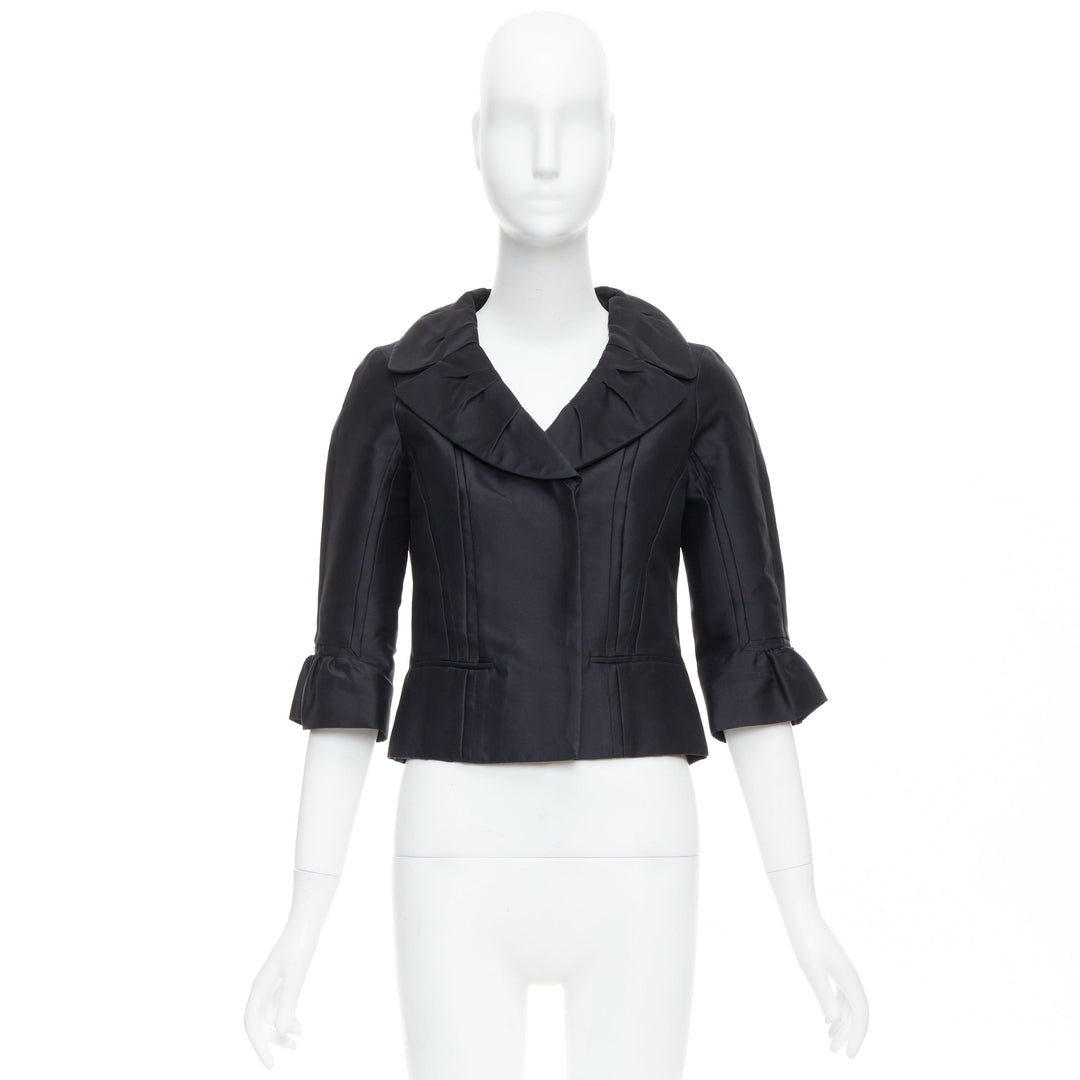 LOUIS VUITTON Marc Jacobs black silk pleated collar crop jacket FR34 XS