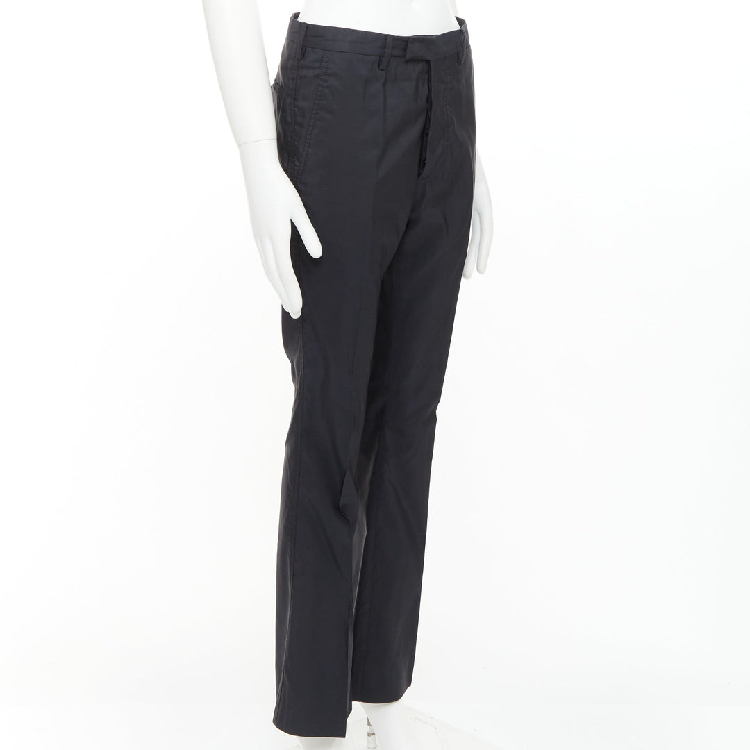 PRADA black shiny nylon mid waisted flare boot cut crop trousers IT46 S