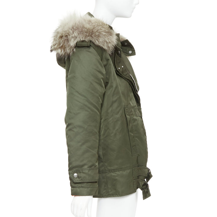 ALTUZARRA Cyprus fur trimmed hood green nylon buckled utility parka FR36 S