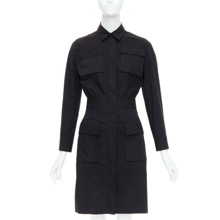 BOTTEGA VENETA black cotton safari utility pocket button up dress IT38 XS