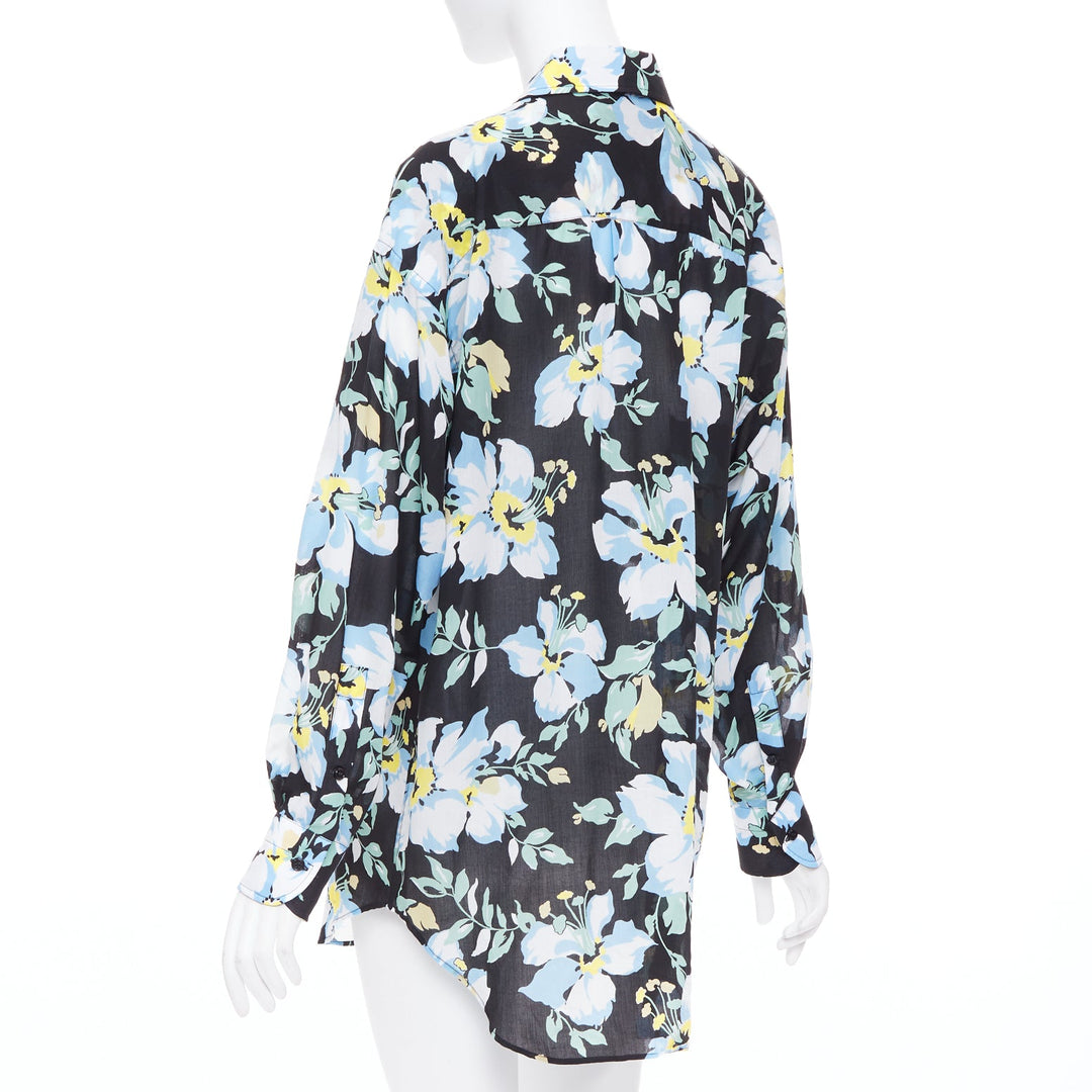 TOM FORD blue yellow black floral print lyocell button up relaxed shirt IT38 XS