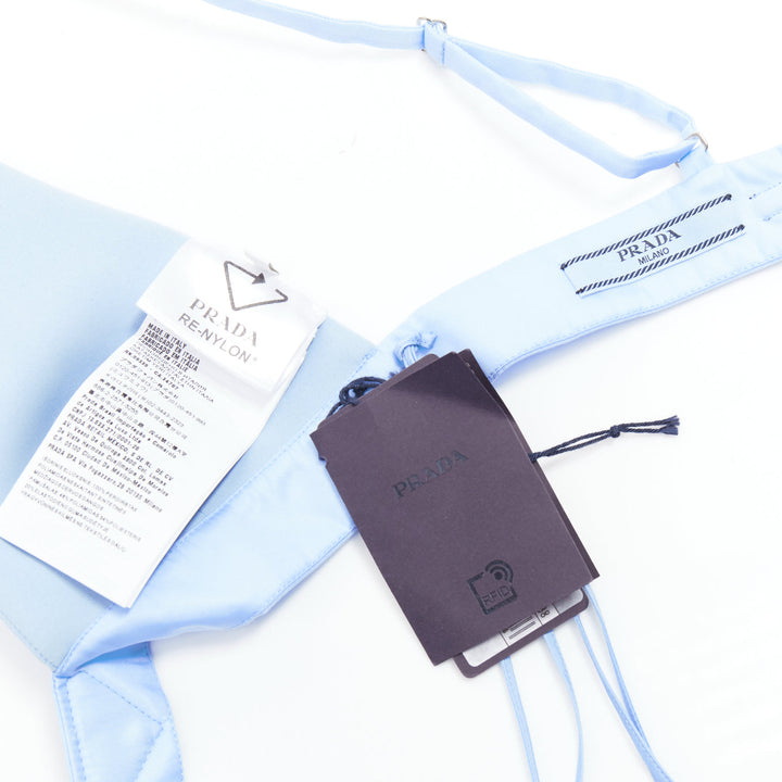 PRADA Re-Nylon light blue triangle logo plunge crop top bustier bralette IT38 XS