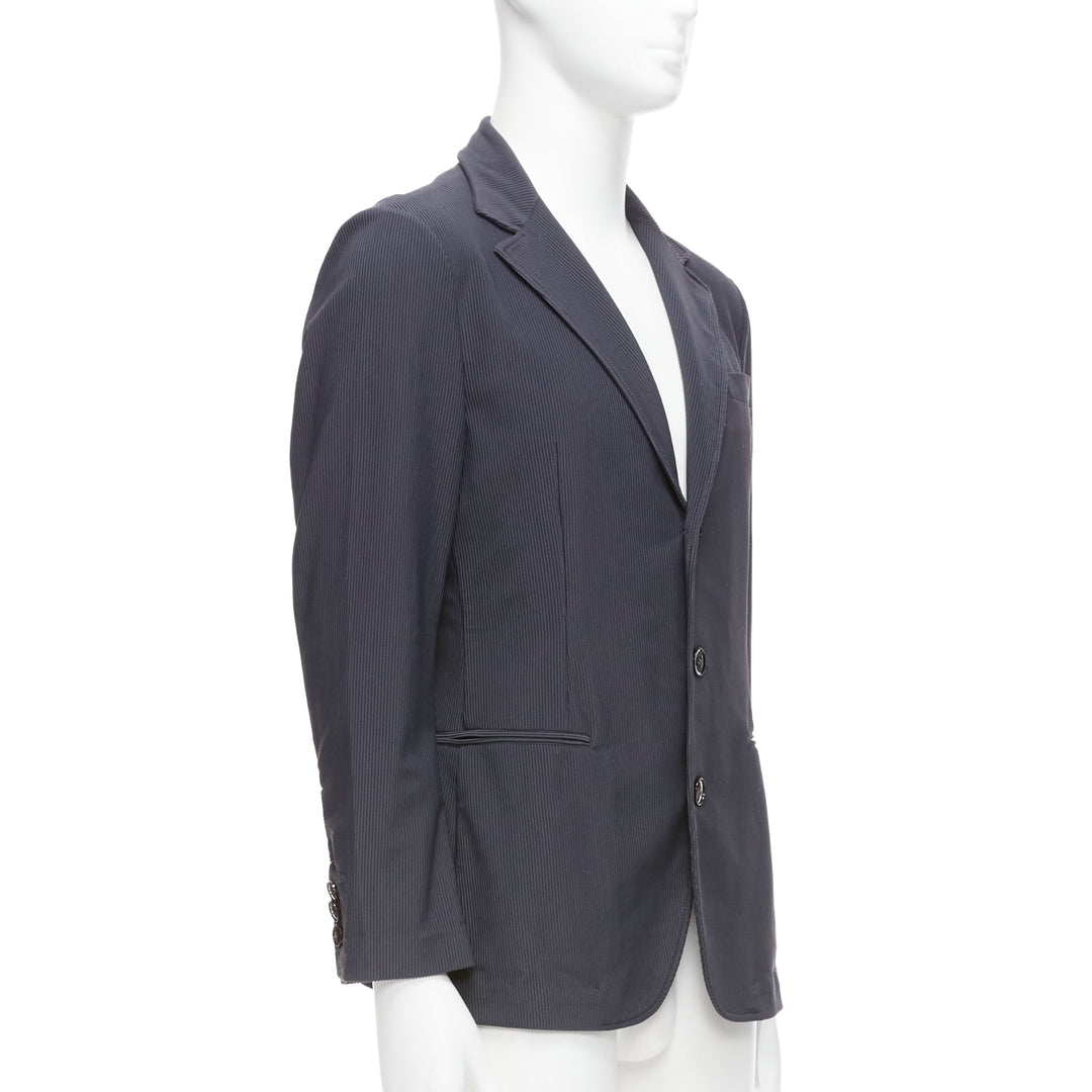 GIORGIO ARMANI grey ribbed fabric buttons single breasted blazer IT50 L