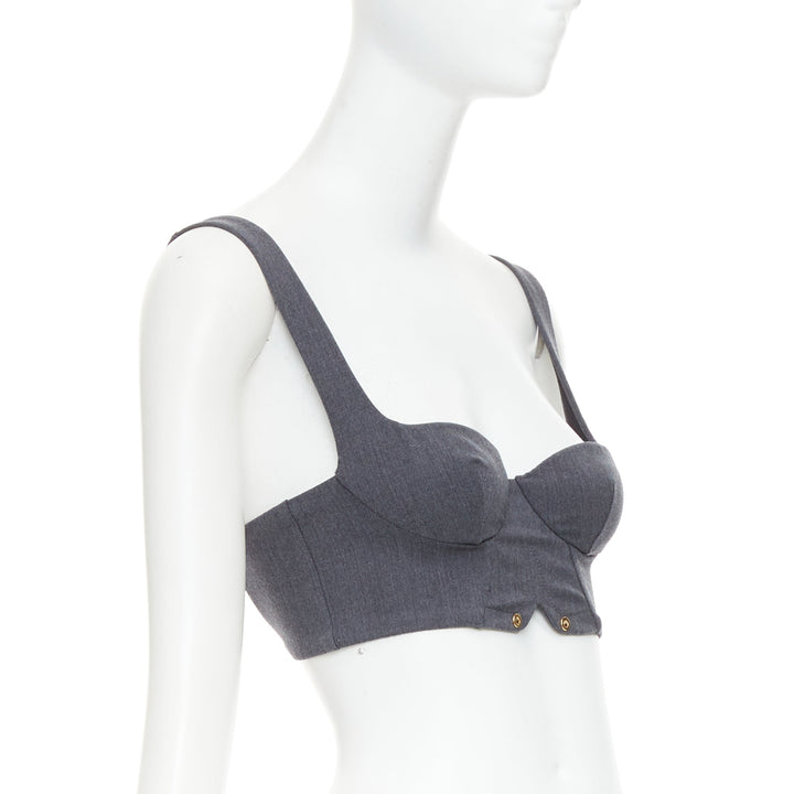LA PERLA grey virgin wool gold studs cropped bustier top IT36B