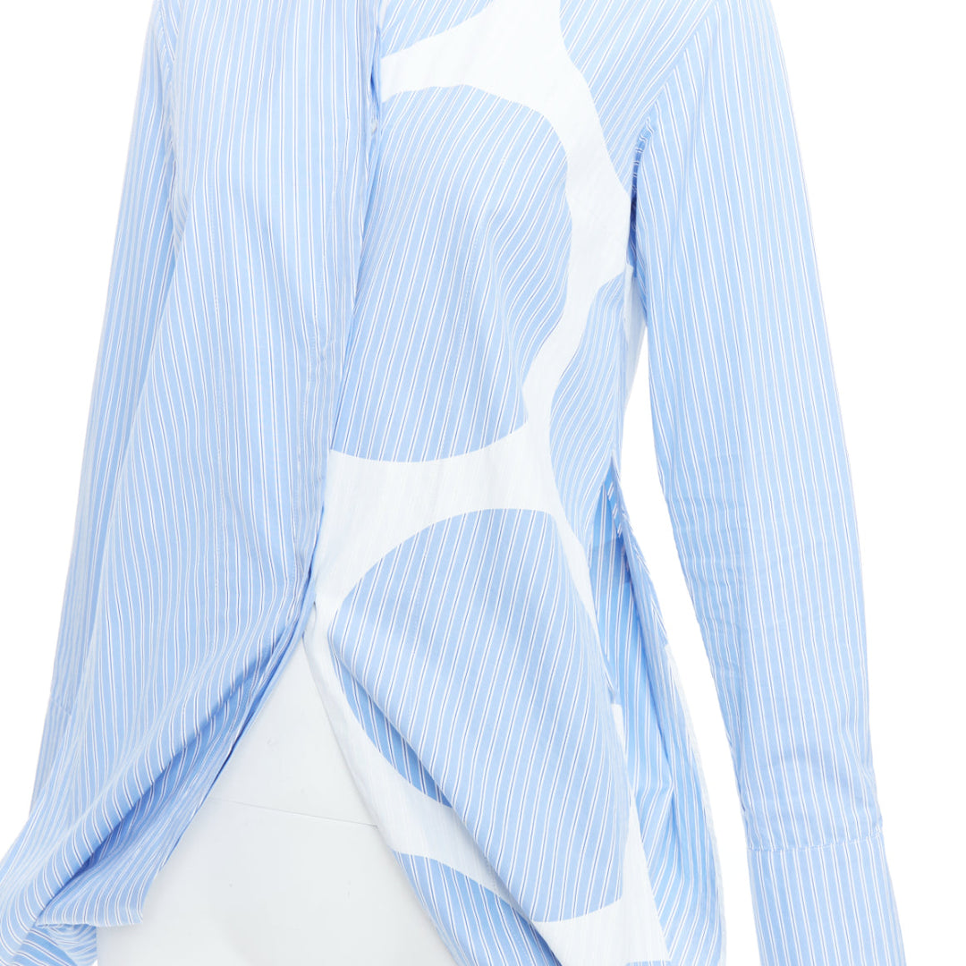 STELLA MCCARTNEY 2016 Manuela blue white pinstripe geometric split shirt IT34 XS