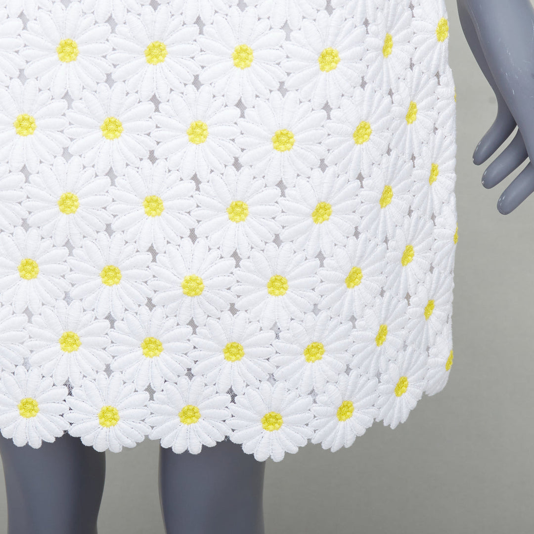 DOLCE GABBANA white yellow daisy embroidery anglais skirt IT40 S