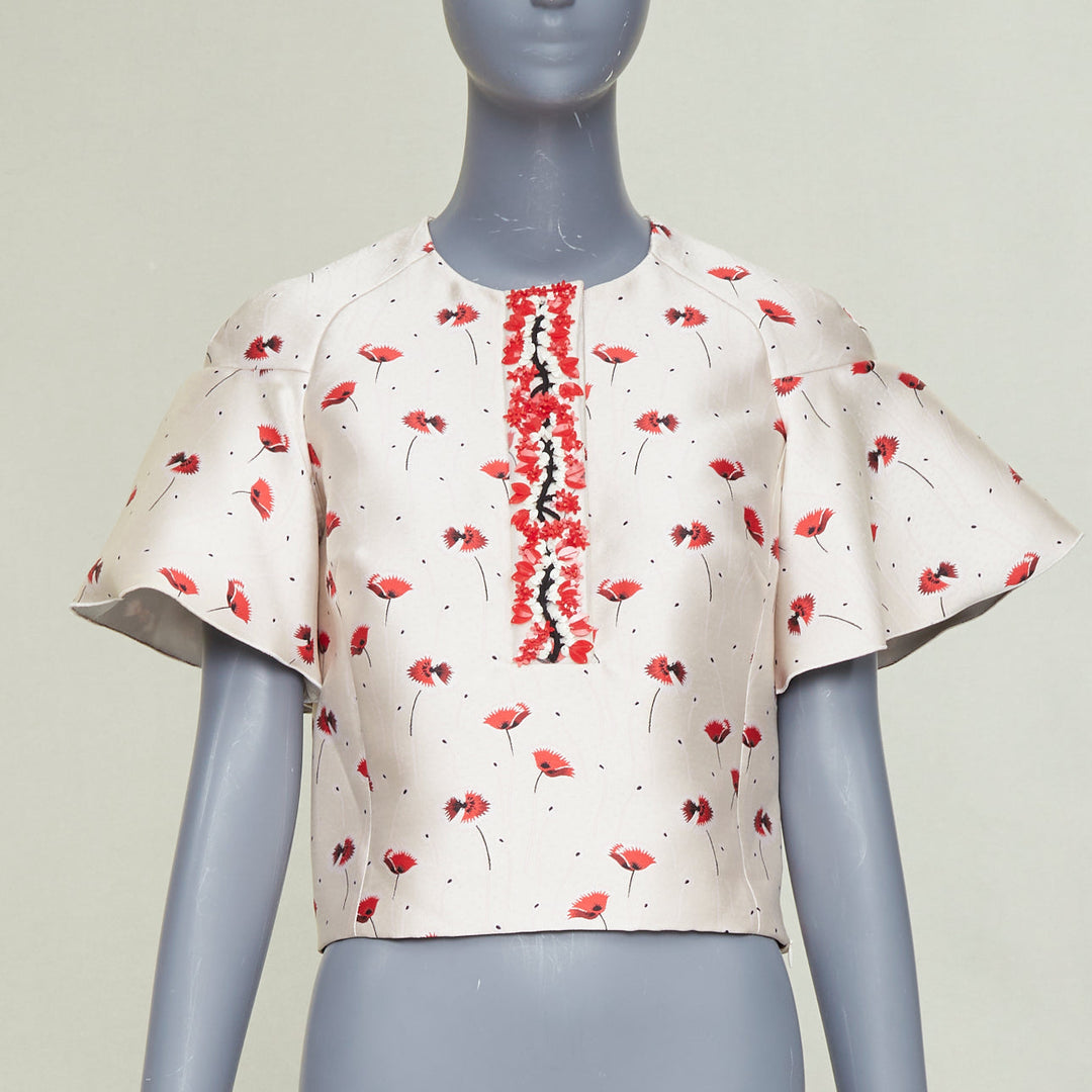 GIAMBATTISTA VALLI 2014 poppy floral ruffle beaded embellished crop top IT40 XS
