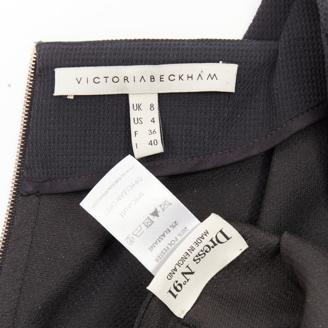 VICTORIA BECKHAM Dress N91 black cotton blend gathered crepe belted dress UK8 S