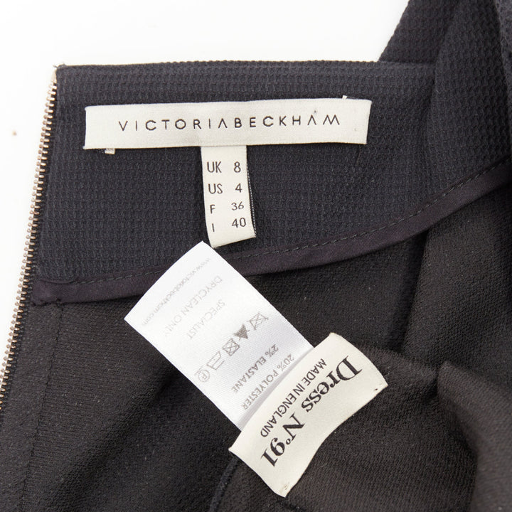 VICTORIA BECKHAM Dress N91 black cotton blend gathered crepe belted dress UK8 S