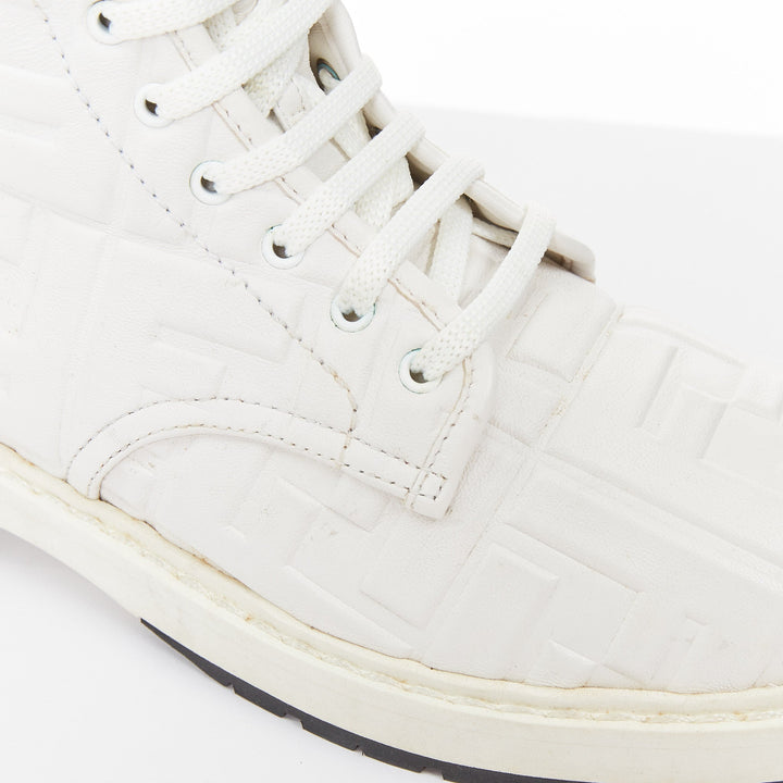 FENDI 2019 Nappa FF Embossed Karligraphy white leather lace combat boots EU38.5