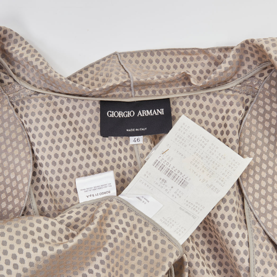 GIORGIO ARMANI grey honeycomb woven linen blend ruffle cropped jacket IT46 L
