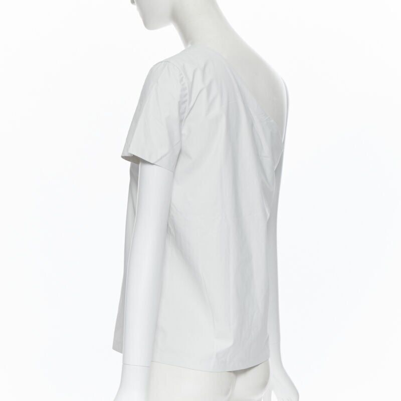 MAX MARA white coated cotton one shoulder asymmetric top S