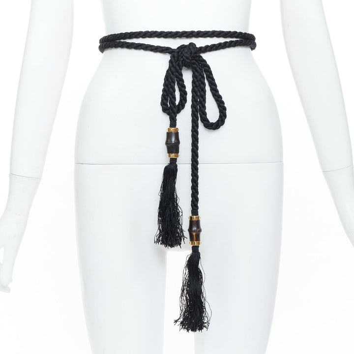 GUCCI 2011 Runway black braided cord rope bamboo tassel selfwrap accessory belt