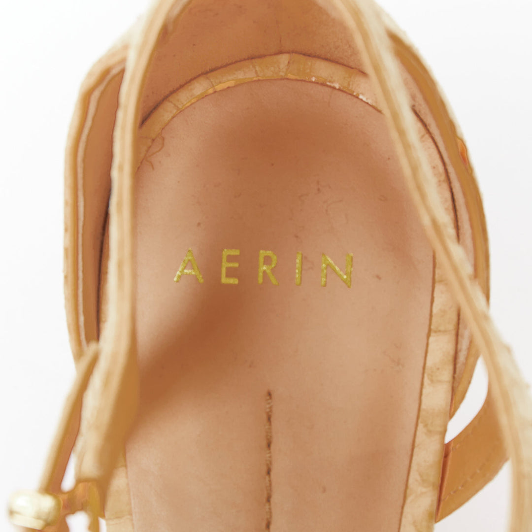 AERIN nude scaled leather gold buckle t strap open toe sandals US7.5 EU37.5