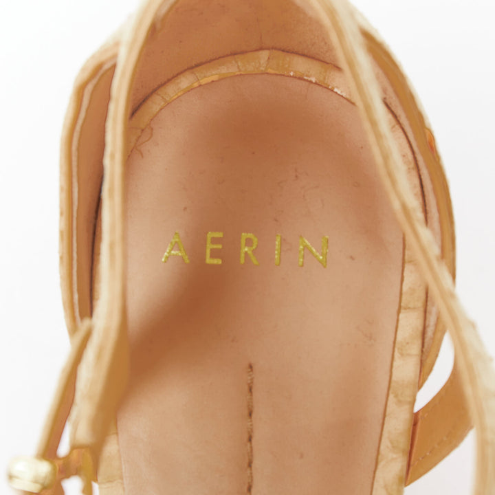 AERIN nude scaled leather gold buckle t strap open toe sandals US7.5 EU37.5