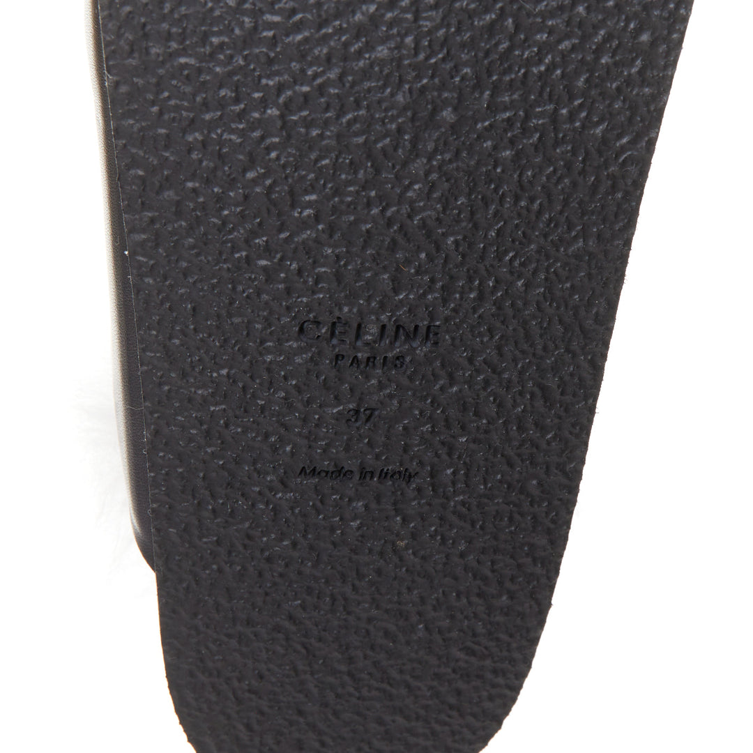 CELINE 2013 Phoebe Philo Runway black leather lilac shearling slide sandals EU37