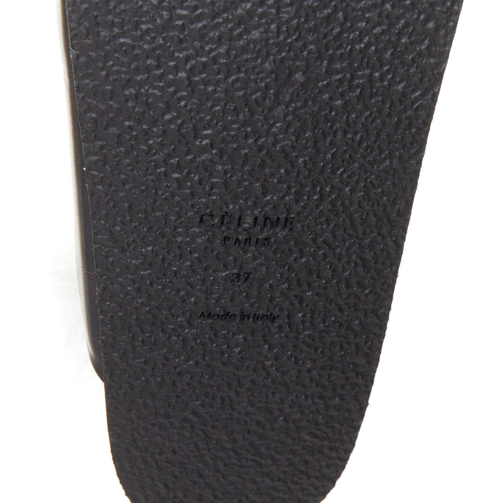 CELINE 2013 Phoebe Philo Runway black leather lilac shearling slide sandals EU37