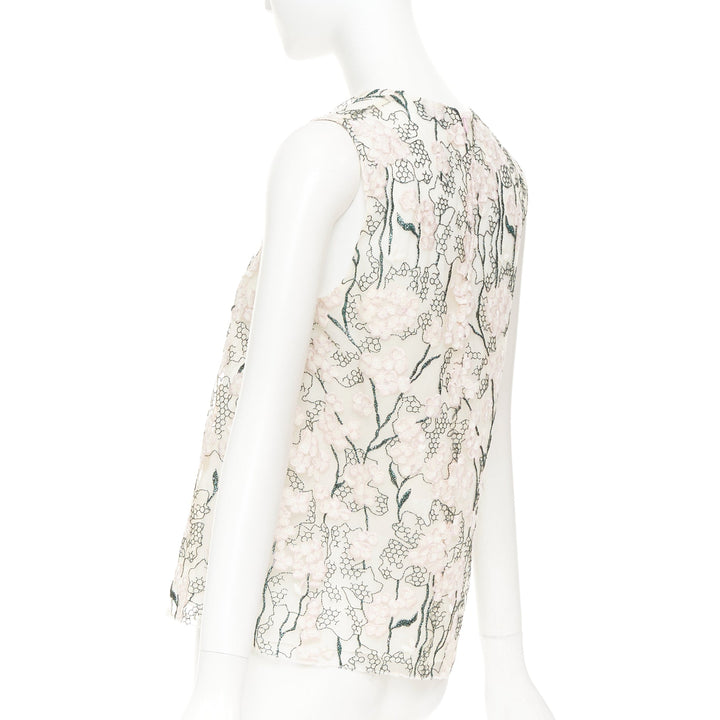 GIAMBATTISTA VALLI pink metallic green floral embroidered treillage top IT40 XS