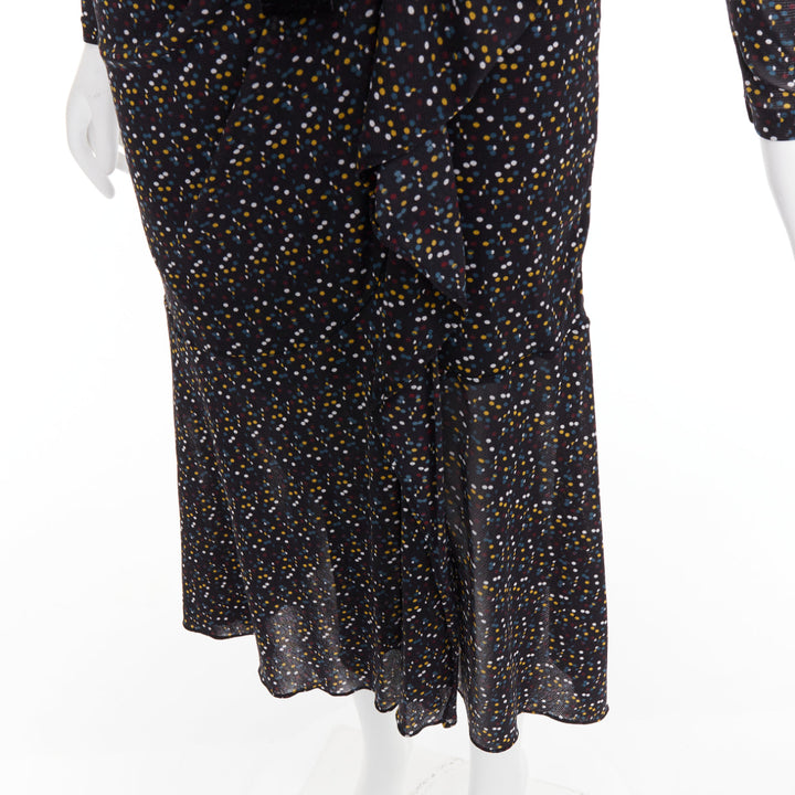 DIANE VON FURSTENBERG black multicolour polka dot bow wrap dress S