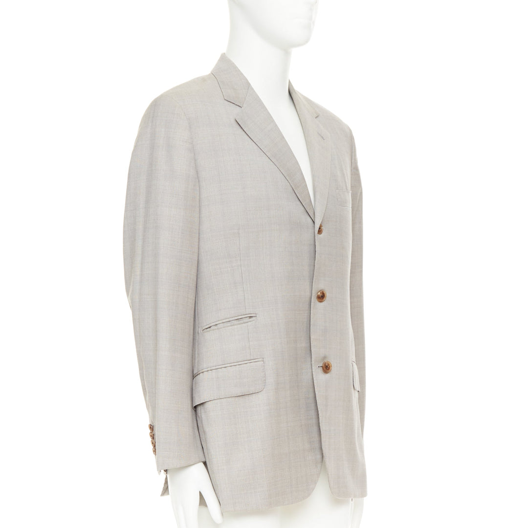 HERMES light grey 100% wool checked full canvas flap pockets blazer EU50 L
