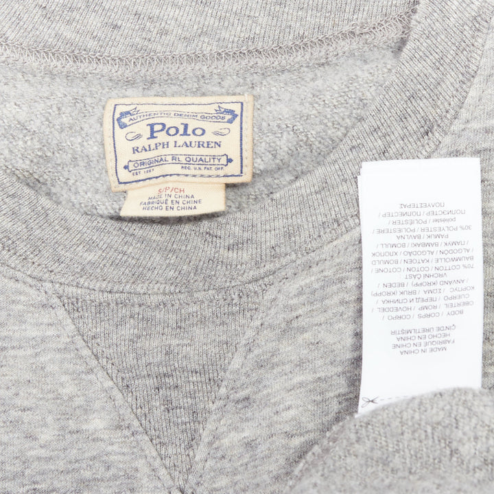 POLO RALPH LAUREN Andover Heather Denim Bear print crew sweat pullover S