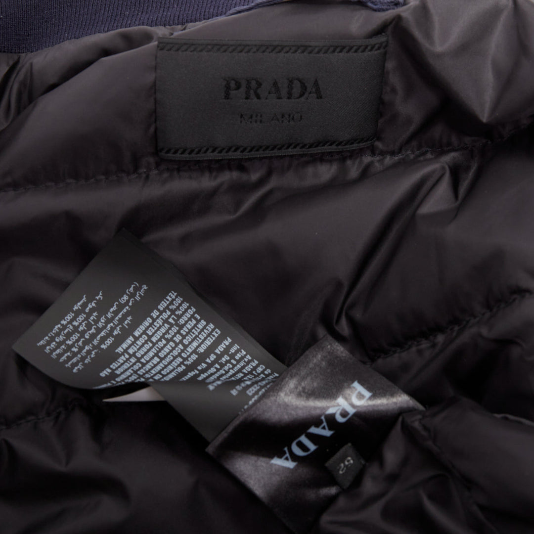 PRADA 2016 navy nylon zip pockets padded down oversized bomber jacket IT52 XL