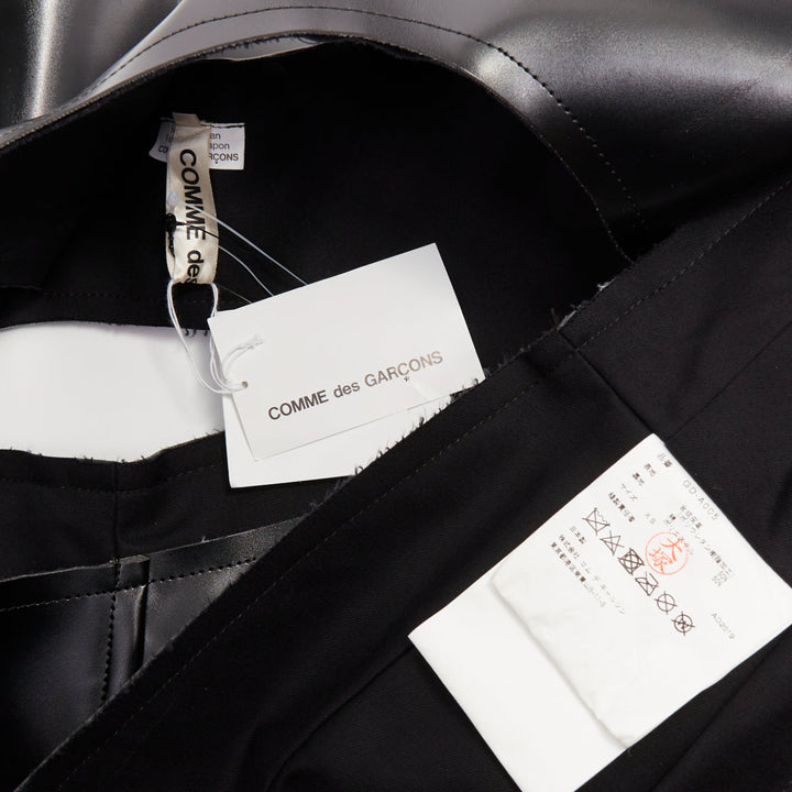 rare COMME DES GARCONS 2019 Runway black faux leather open frame cut out top XS