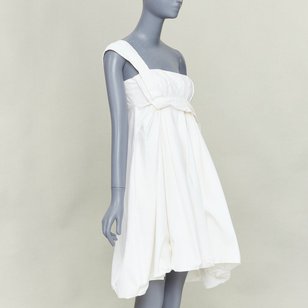 GUCCI 2007 cream cotton pleated drape waist one shoulder bubble dress IT38 XS