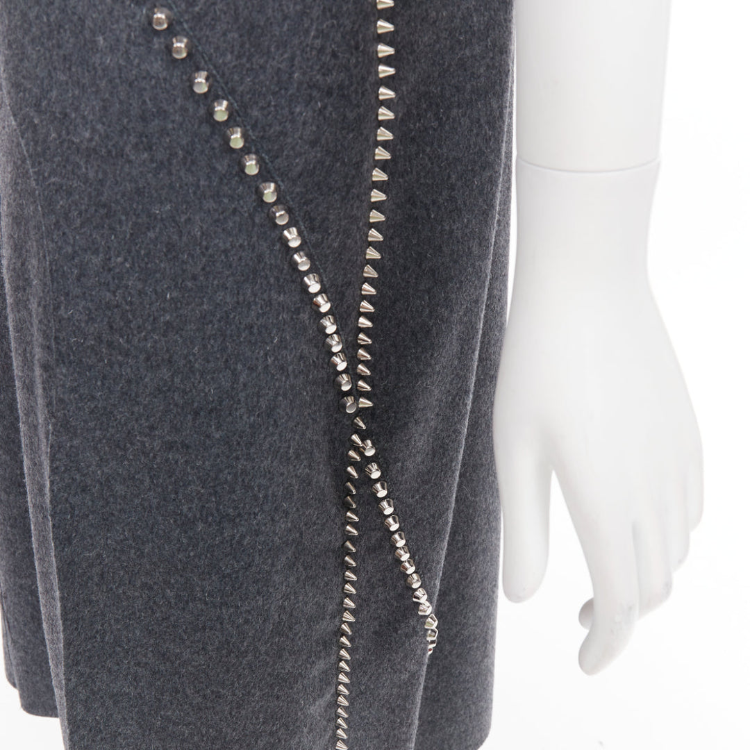 rare MIU MIU 2021 Runway grey wool crystal spikes stud punk slip dress IT38 XS