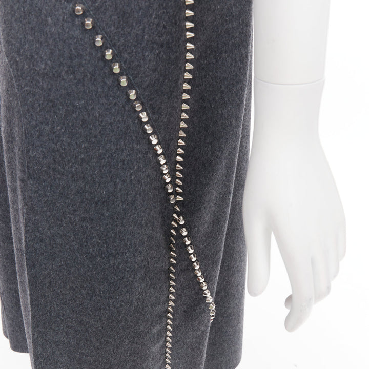 rare MIU MIU 2021 Runway grey wool crystal spikes stud punk slip dress IT38 XS