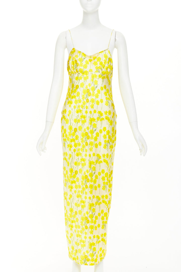 BERNADETTE 2023 Ripley yellow buttercups hand painted floral silk dress IT40 S