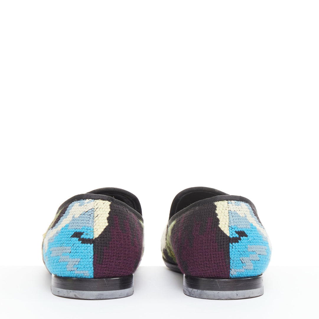 ALEXANDER MCQUEEN 2012 floral needlepoint textile evening slipper loafers EU43