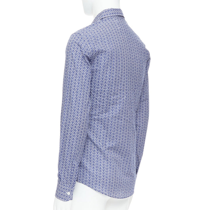 MAISON MARGIELA blue white cotton knitted print dress shirt Sz 1 S