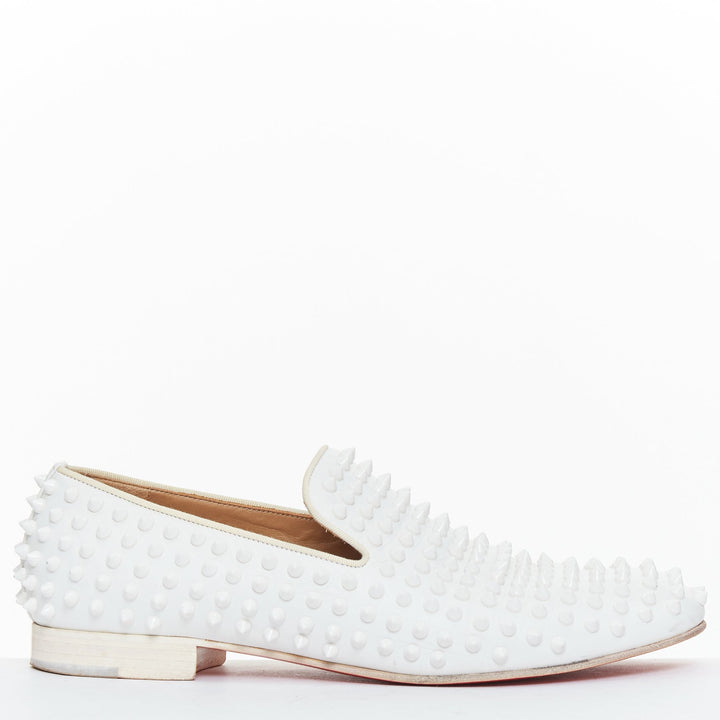 CHRISTIAN LOUBOUTIN Dandelion white leather spike stud loafer shoes EU40.5