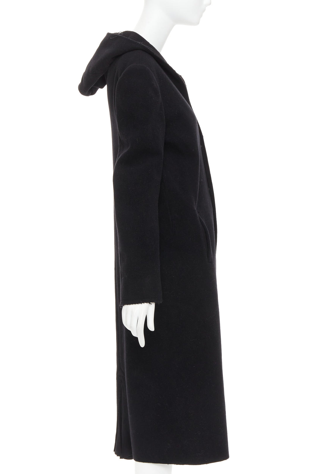 YOHJI YAMAMOTO black wool cotton linen hooded long coat JP1 S