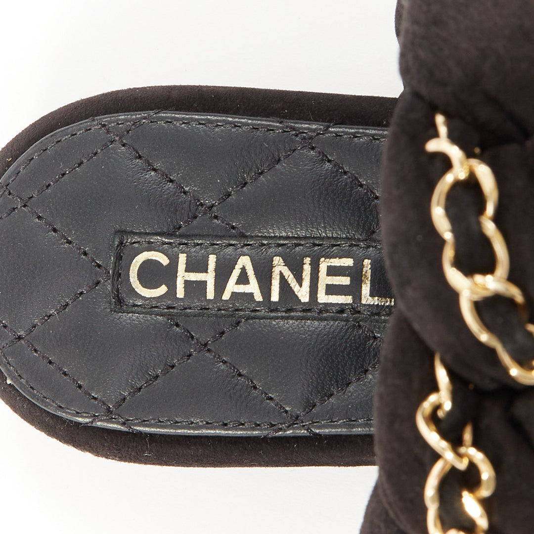 CHANEL 2017 braided suede chain CC logo open toe slip on flat sandals EU37C