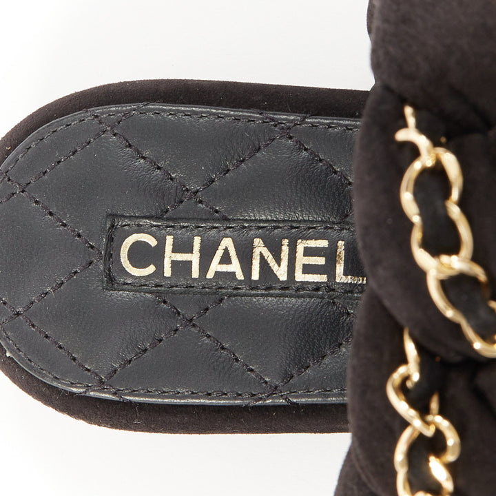 CHANEL 2017 braided suede chain CC logo open toe slip on flat sandals EU37C